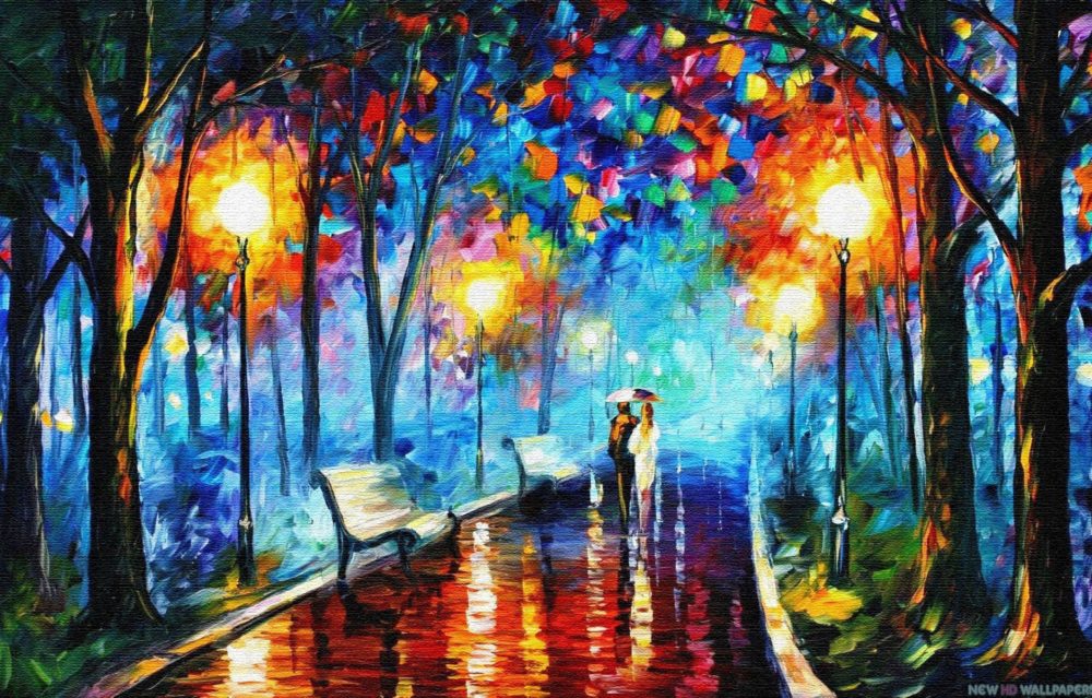 Love-Couple-on-Rainy-Night-Road-Painting